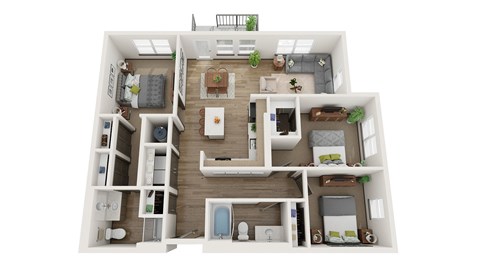 Floor plan for 3 beds, 2 baths, 1256 sqft